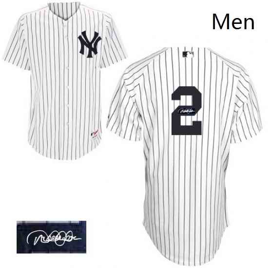 Mens Majestic New York Yankees 2 Derek Jeter Authentic White Home Autographed MLB Jersey
